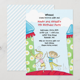Bounce House Party Einladungen Grüner Junge und Mä
