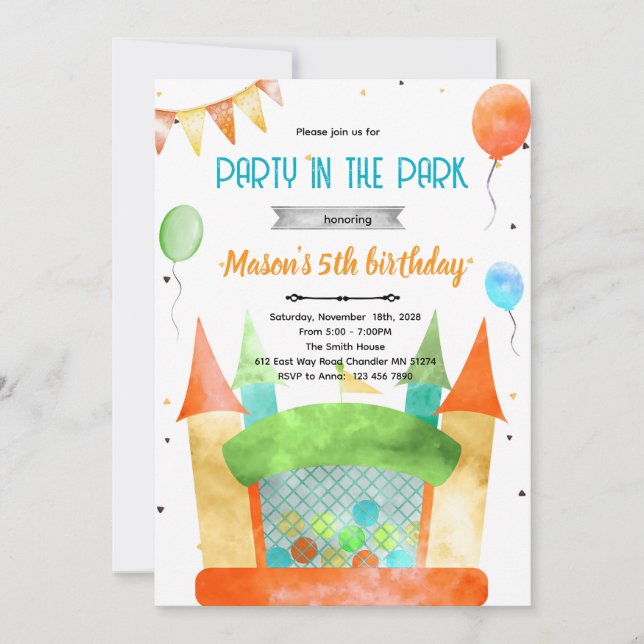 Bounce house theme party invitation einladung (Vorderseite)