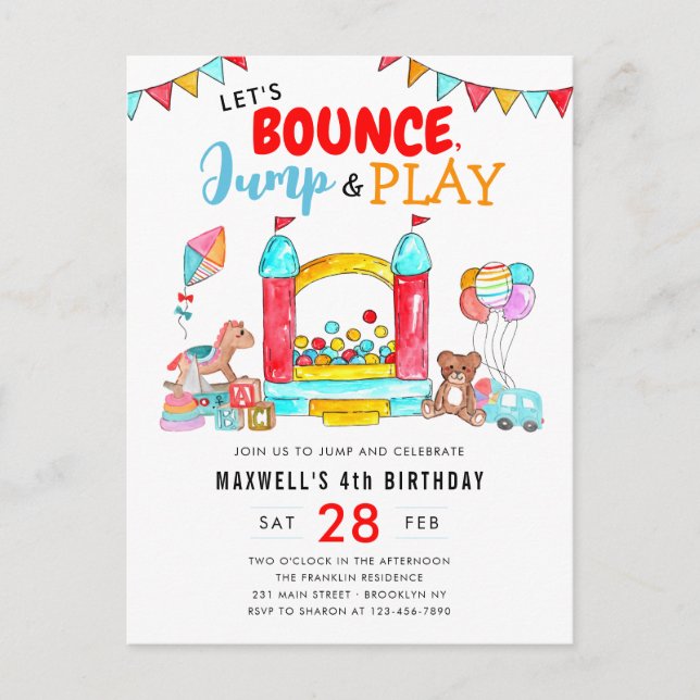 Bounce Jump Play Kids Trampolin Park Geburtstag Postkarte (Vorderseite)