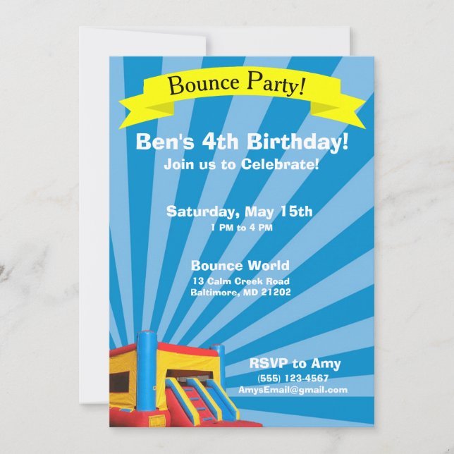 Bounce Party Geburtstag Einladung (Vorderseite)