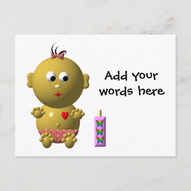 BOUNCING BABY MIRL MIT 1 FLASCHE POSTKARTE (Vorderseite)