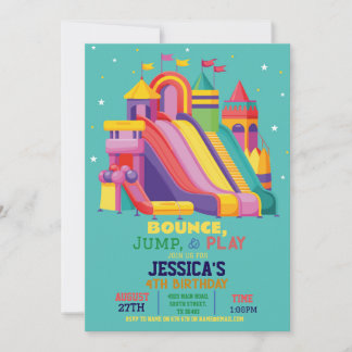 Bouncy Castle Birthday Party Jump Bounce Aquamarin Einladung