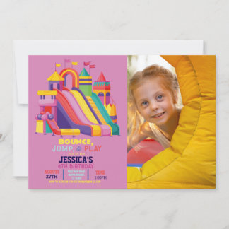Bouncy Castle Geburtstagsparty Foto Bounce Pink Einladung
