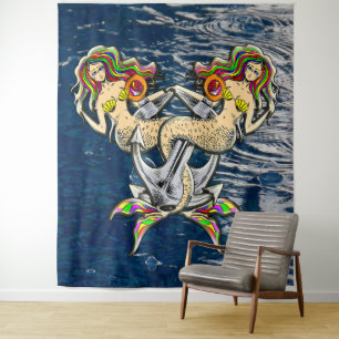 Bound Mermaids - Schönes Design für Meeresliebhabe Wandteppich