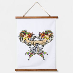 Bound Mermaids - Schönes Design für Meeresliebhabe Wandteppich Mit Holzrahmen