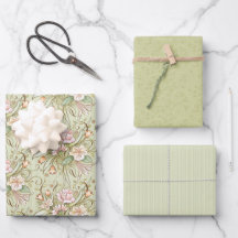 Bountiful Bouquet Olive Wrapping Paper Set 3