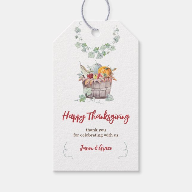 Bountiful Bushel Basket Erntedank Danke Geschenkanhänger (Vorderseite)