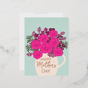 Bouquet aus rosa Rosen – Elegante Muttertagsblumen Folien Feiertagspostkarte