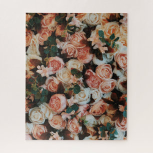 Bouquet aus rosa Rosen und grünen Blätter Puzzle
