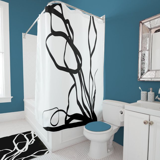 Bouquet Blanc: Abstrakt Weiß und Schwarz Duschvorhang (Von Creator hochgeladen)