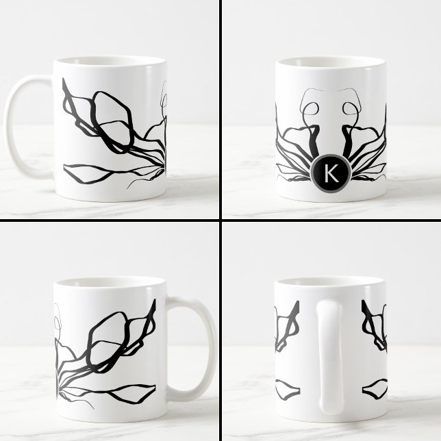 Bouquet Blanc: Abstrakt Weiß und Schwarz Kaffeetasse (Von Creator hochgeladen)
