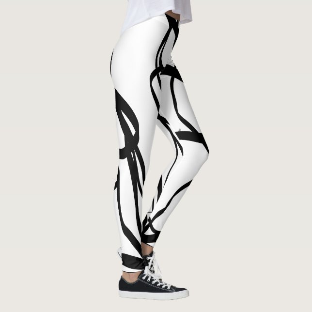 Bouquet Blanc: Abstrakt Weiß und Schwarz Leggings (Rechts)
