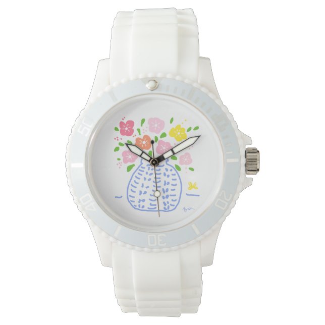 Bouquet Blue und White Watch Armbanduhr (Vorderseite)
