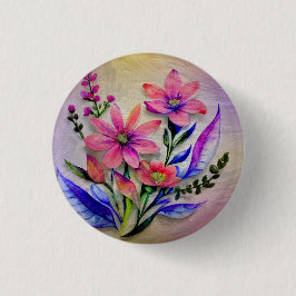 Bouquet-Blume in Aquarellfarben, farbenfroher Hint Button