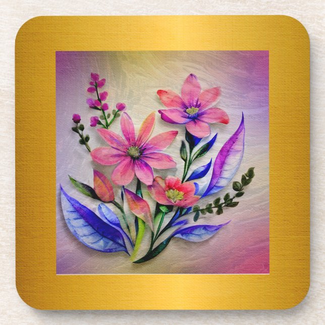 Bouquet-Blume in Aquarellfarben, farbenfroher Hint Getränkeuntersetzer (Vorderseite)