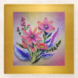 Bouquet-Blume in Aquarellfarben, farbenfroher Hint Glasuntersetzer