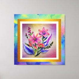 Bouquet-Blume in Aquarellfarben, farbenfroher Hint Leinwanddruck