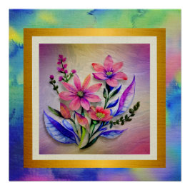 Bouquet-Blume in Aquarellfarben, farbenfroher Hint Poster