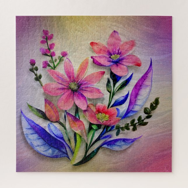 Bouquet-Blume in Aquarellfarben, farbenfroher Hint Puzzle (Vertikal)