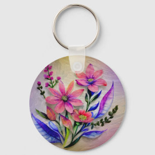 Bouquet-Blume in Aquarellfarben, farbenfroher Hint Schlüsselanhänger