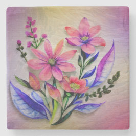 Bouquet-Blume in Aquarellfarben, farbenfroher Hint Steinuntersetzer