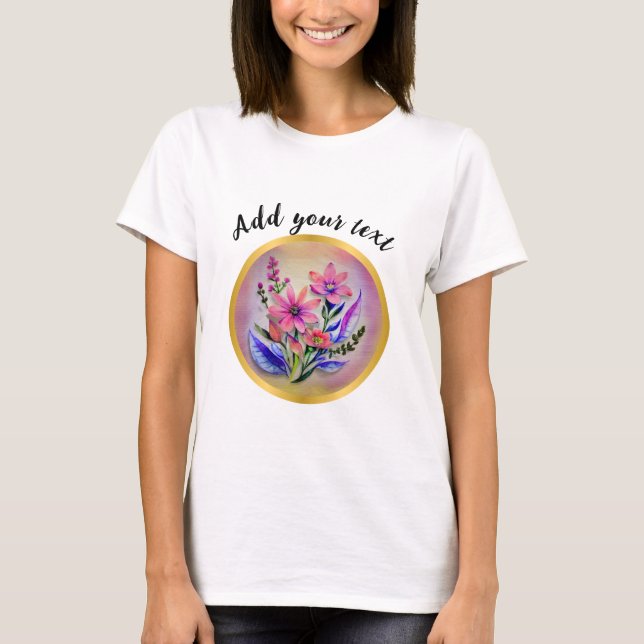Bouquet-Blume in Aquarellfarben, farbenfroher Hint T-Shirt (Vorderseite)