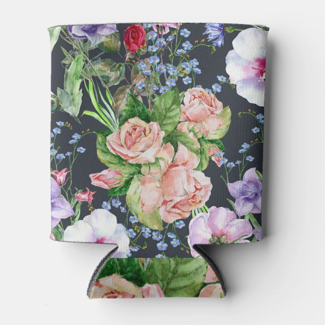 Bouquet Blume: Wasserfarben nahtlos. Dosenkühler (Vorderseite)