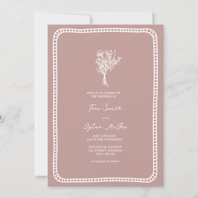 Bouquet Border Blush Pink Wedding Einladung (Vorderseite)