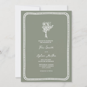 Bouquet Border Blush Sage Green Wedding Einladung