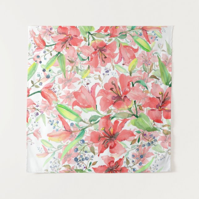 Bouquet botanische Blume mit Vogel. Wilde Quelle l Wandteppich (Vorderseite)