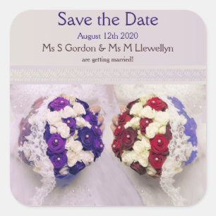 Bouquet Brides Lesbian Hochzeit speichern Sie das  Quadratischer Aufkleber
