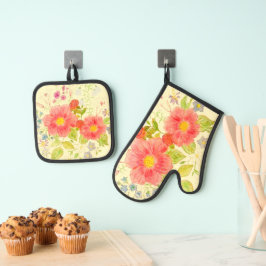 Bouquet der Blume Ofenhandschuh & Topflappen-Set
