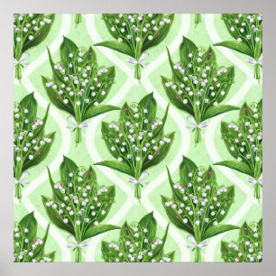 Bouquet der Lilie des Tales Blume auf grün Poster