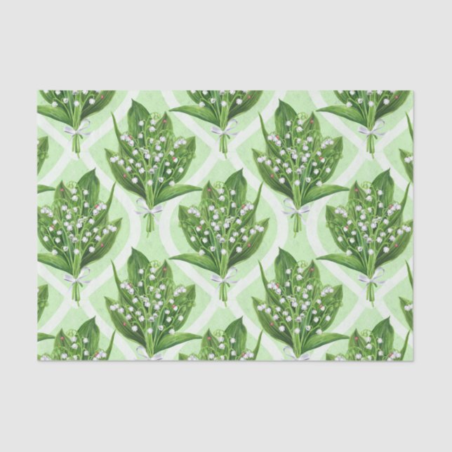 Bouquet der Lilie des Tales Blume auf grün Seidenpapier (Vorderseite)