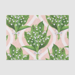 Bouquet der Lilie des Tals Blume auf rosa Seidenpapier
