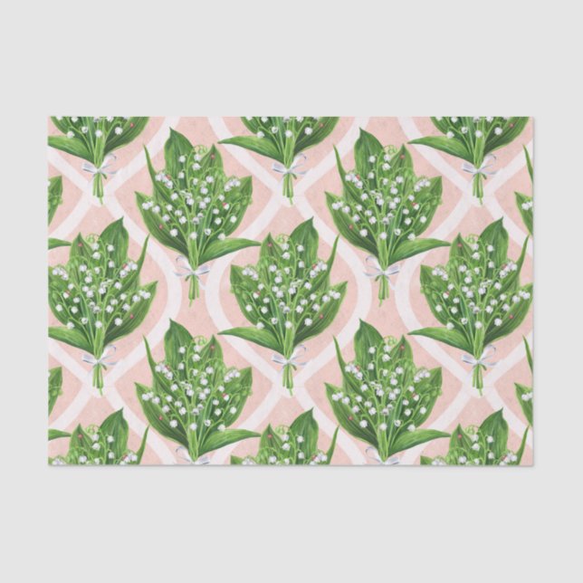 Bouquet der Lilie des Tals Blume auf rosa Seidenpapier (Vorderseite)