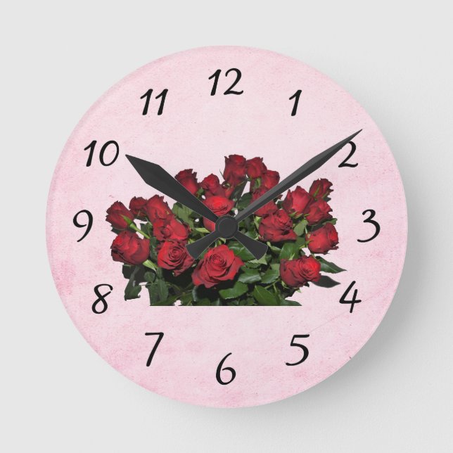 Bouquet der rote Rosen Runde Wanduhr (Vorderseite)