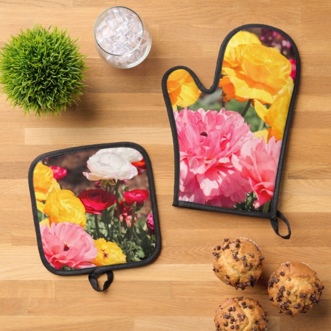 Bouquet der Sonne Ofenhandschuh & Topflappen-Set (Oben Unten)