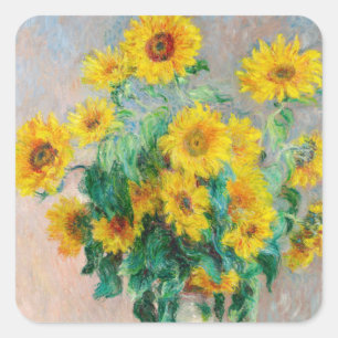 Bouquet der Sonnenblumen Claude Monet Quadratischer Aufkleber