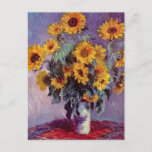 Bouquet der Sonnenblumen von Claude Monet Postkarte<br><div class="desc">Claude Monet liebte es,  kontrollierte Natur und "Serien"-Gemälde zu malen,  in denen ein Subjekt unter unterschiedlichen Licht- und Wetterbedingungen dargestellt wurde.</div>