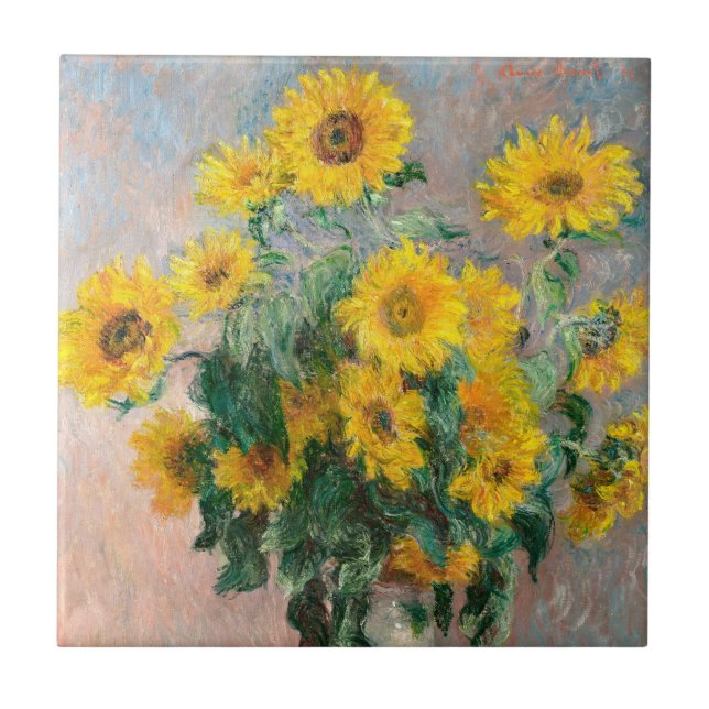 Bouquet der Sonnenblumen von Monet Impressionist Fliese (Vorderseite)