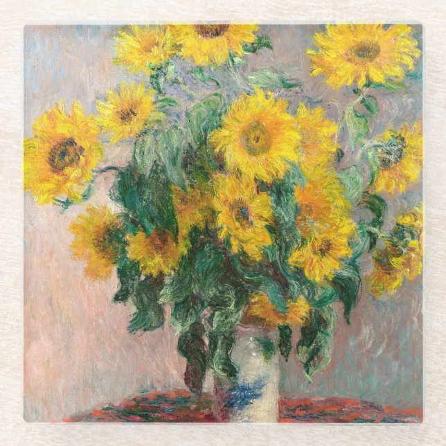 Bouquet der Sonnenblumen von Monet Impressionist Glasuntersetzer (Vorderseite)