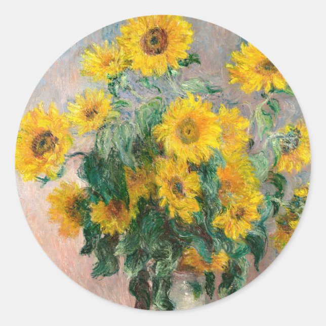 Bouquet der Sonnenblumen von Monet Impressionist Runder Aufkleber (Vorderseite)