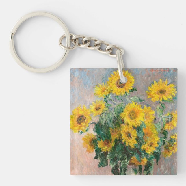 Bouquet der Sonnenblumen von Monet Impressionist Schlüsselanhänger (Vorderseite)