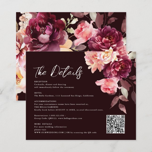 Bouquet Floral Burgundy QR code Details Wedding  (Vorne/Hinten)