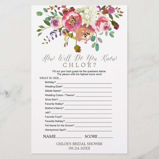 Bouquet im Wasser Kennen Sie das Bride-Spiel (Vorderseite)