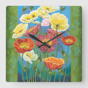Bouquet in Border I Quadratische Wanduhr