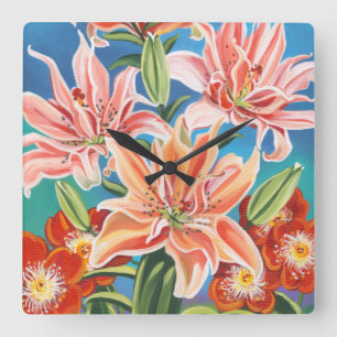 Bouquet in Border II Quadratische Wanduhr