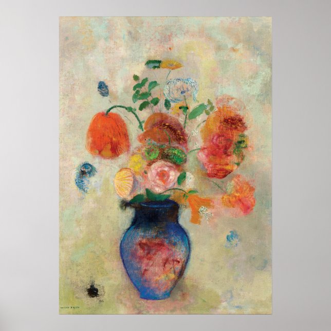 Bouquet in einer Blauen Vase von Odilon Redon Poster (Vorne)