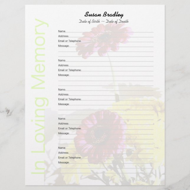 Bouquet - Memorial Guest Book Custom Filler Pages (Vorderseite)
